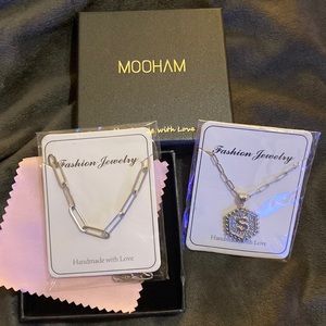 Layered Initial Paperclip Chain Necklace Hexagon Pendant Choker Necklace